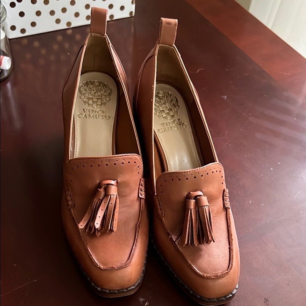 Vince Camuto Women's Brown Stacked Heel Loafers